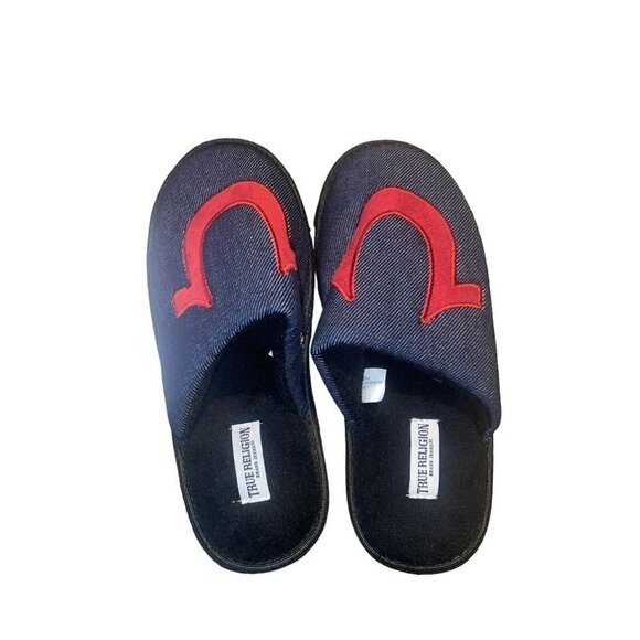 True Religion Slippers Dark Denim Men's Size Small 7/8 House Shoes New NWT - Picture 1 of 3